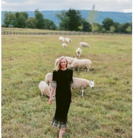 Pomander Place Black Velvet Lillith Gold Embroidered Lace Maxi Dress Size XXL - Picture 3 of 15